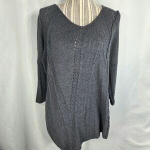 Democracy Grey Asymmetrical Hem V Neck Long Sleeve Sweater Size Medium